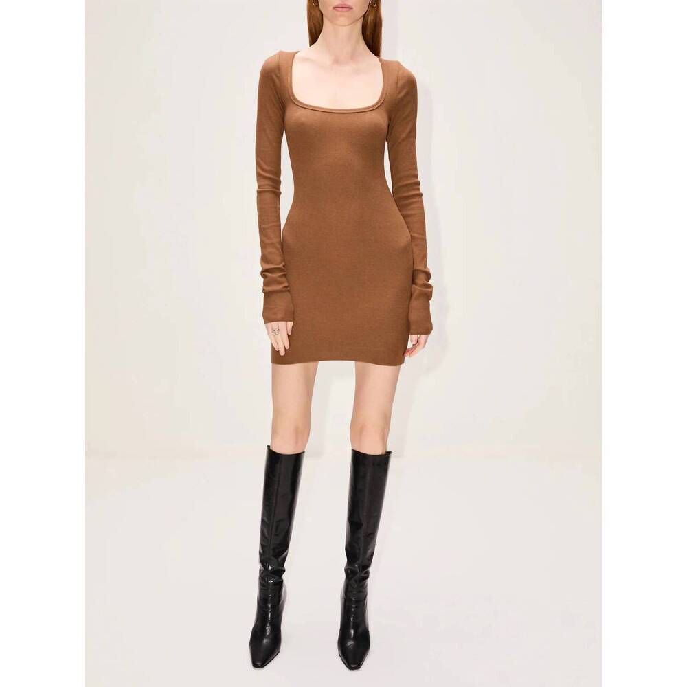 NEW ETERNE square neck mini dress in chocolate